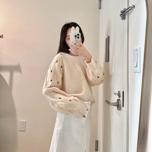 Anthropologie Caballero Cable-Sleeve Sweater in Cream – XS